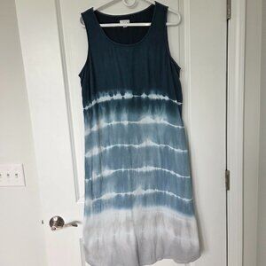 Purejill Cotton Blend Midi Dress Blue Women M  Beach Boho Vacation-RESORT SALE